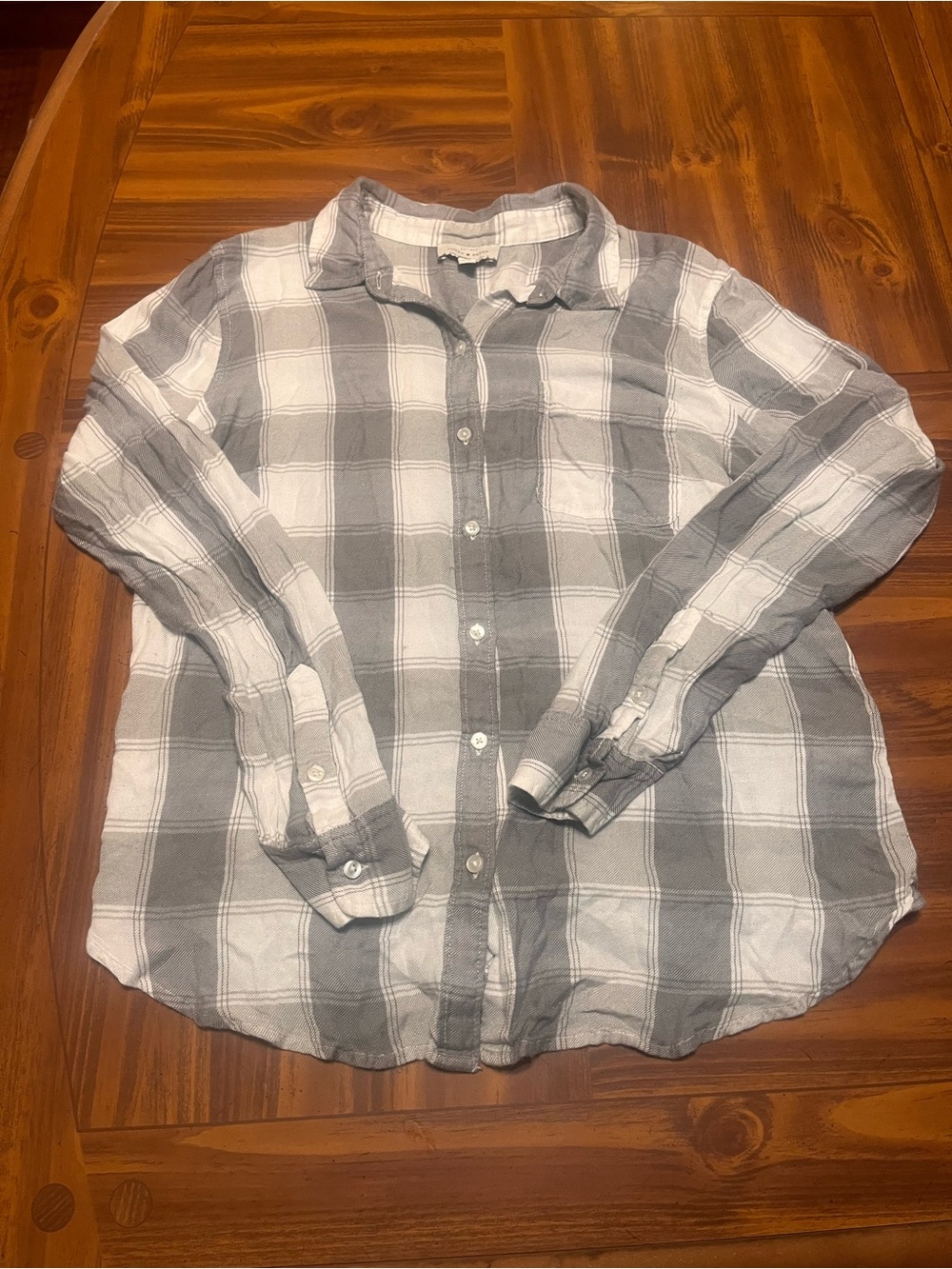 Lucky Brand Gray and White Plaid Button-Down Shirt